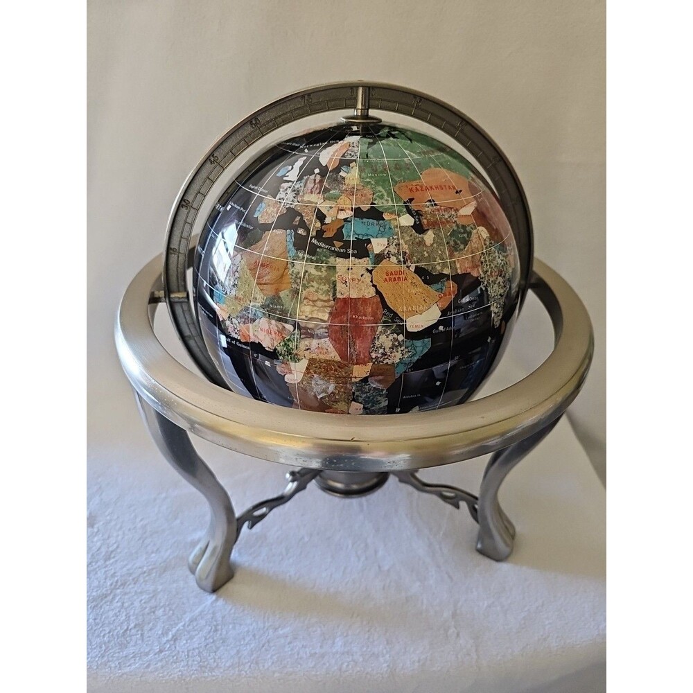 World Globe-Semi-Precious Inlaid Stone and Shells w Compass